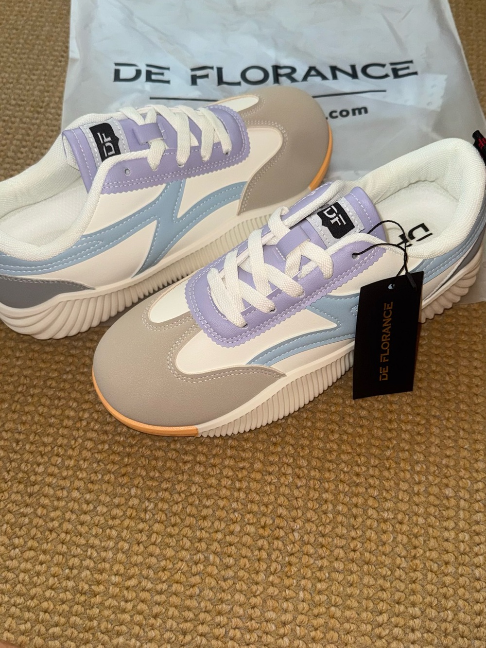 De Florance Women's Lace-Up Sneakers in Light Gray, Lavender & Pale Blue
